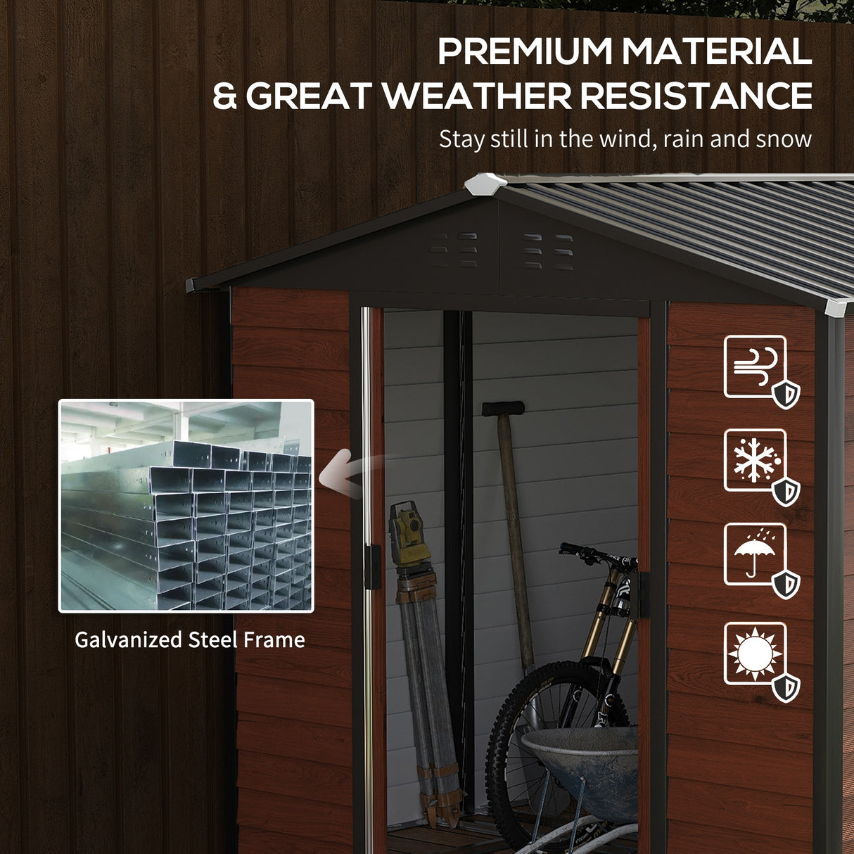 Outsunny 8' x 7' Outdoor Storage Shed, Galvanized Steel Metal Garden Shed with Double Sliding Lockable Door