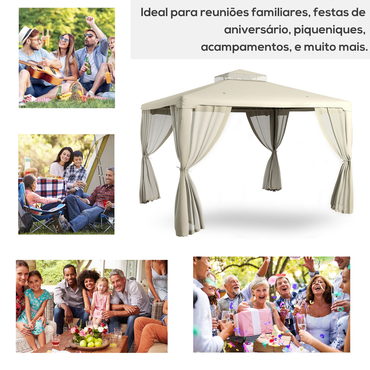 Outsunny 9.6' x 11.6' Patio Gazebo, Outdoor Canopy Shelter with 2-Tier Roof and Netting, Steel Frame for Garden, Lawn, Backyard
