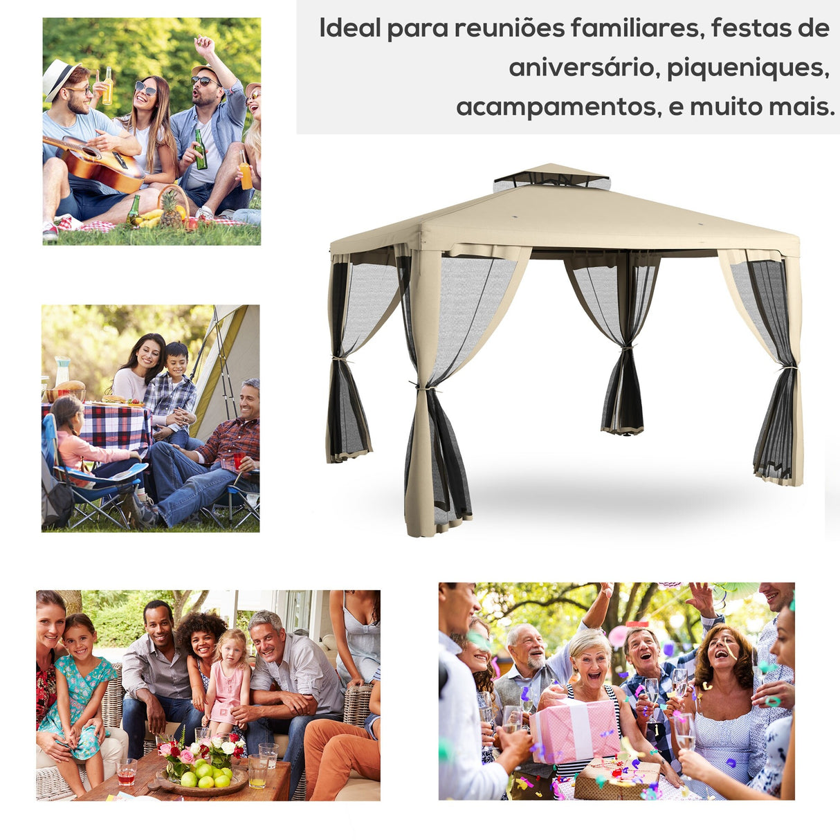 Outsunny 9.6' x 11.6' Patio Gazebo, Outdoor Canopy Shelter with 2-Tier Roof and Netting, Steel Frame for Garden, Lawn, Backyard