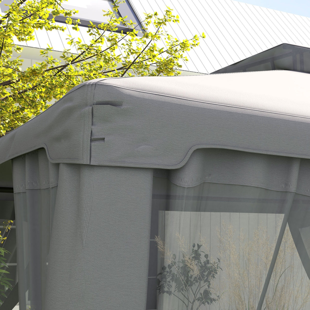Outsunny 9.6' x 11.6' Patio Gazebo, Outdoor Canopy Shelter with 2-Tier Roof and Netting, Steel Frame for Garden, Lawn, Backyard