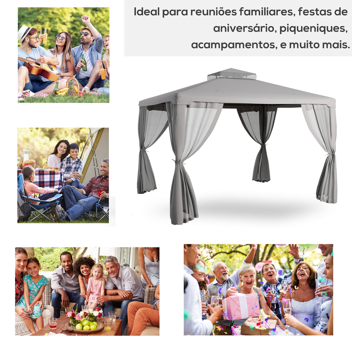 Outsunny 9.6' x 11.6' Patio Gazebo, Outdoor Canopy Shelter with 2-Tier Roof and Netting, Steel Frame for Garden, Lawn, Backyard