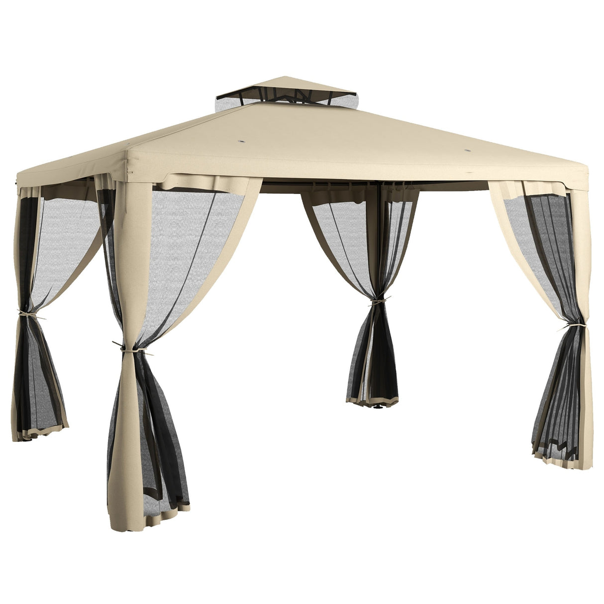 Outsunny 9.6' x 11.6' Patio Gazebo, Outdoor Canopy Shelter with 2-Tier Roof and Netting, Steel Frame for Garden, Lawn, Backyard