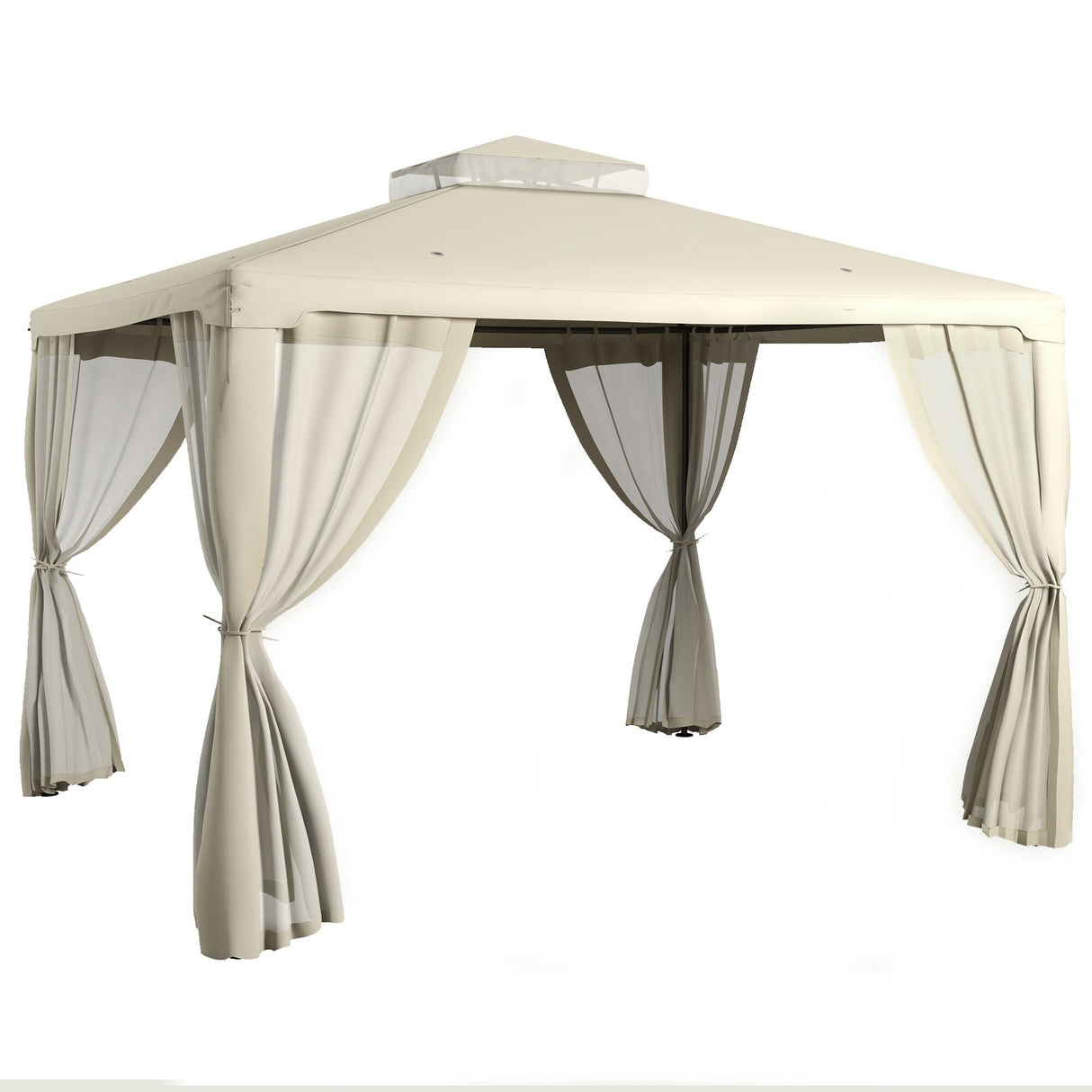 Outsunny 9.6' x 11.6' Patio Gazebo, Outdoor Canopy Shelter with 2-Tier Roof and Netting, Steel Frame for Garden, Lawn, Backyard