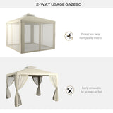 Outsunny 9.6' x 11.6' Patio Gazebo, Outdoor Canopy Shelter with 2-Tier Roof and Netting, Steel Frame for Garden, Lawn, Backyard