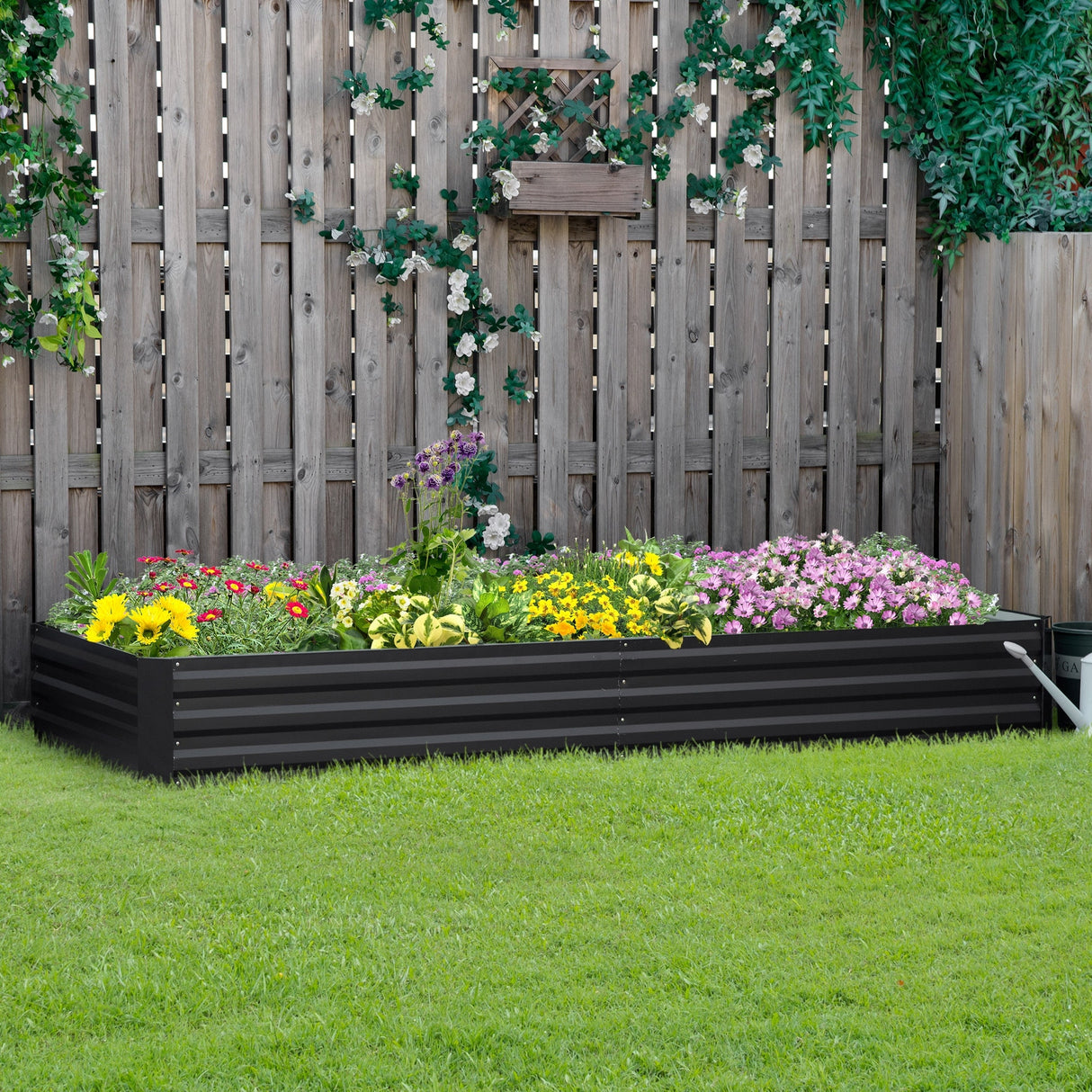 Outsunny 95" x 36" x 12" Galvanized Raised Garden Bed, Metal Elevated Planter Box, Easy DIY and Cleaning for Growing Flowers