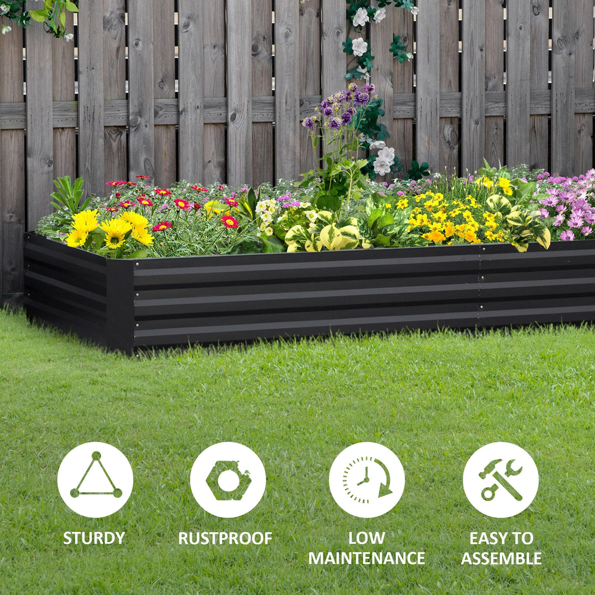 Outsunny 95" x 36" x 12" Galvanized Raised Garden Bed, Metal Elevated Planter Box, Easy DIY and Cleaning for Growing Flowers
