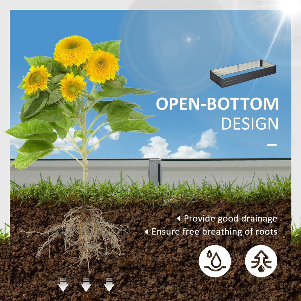 Outsunny 95" x 36" x 12" Galvanized Raised Garden Bed, Metal Elevated Planter Box, Easy DIY and Cleaning for Growing Flowers