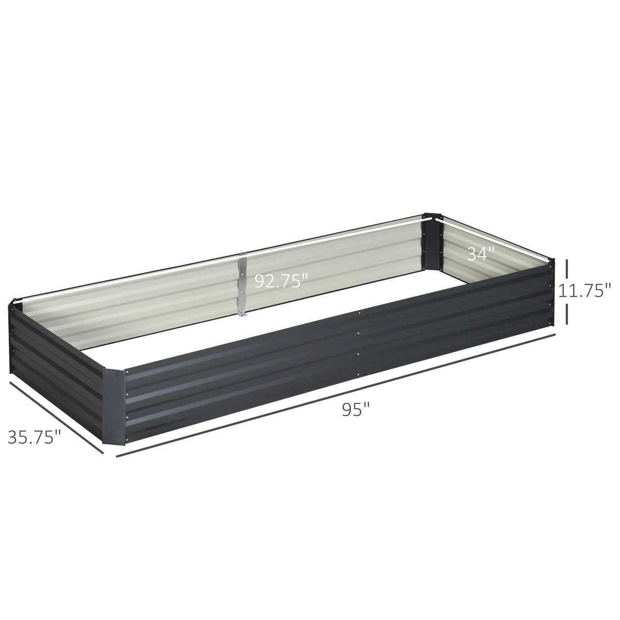 Outsunny 95" x 36" x 12" Galvanized Raised Garden Bed, Metal Elevated Planter Box, Easy DIY and Cleaning for Growing Flowers