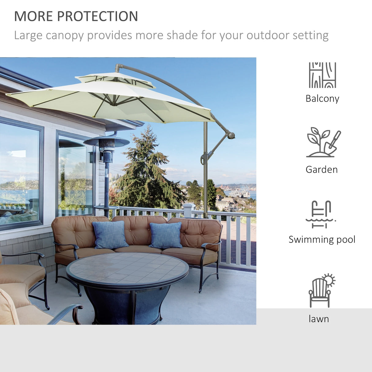 Outsunny 9' 2-Tier Cantilever Umbrella with Crank Handle, Cross Base and 8 Ribs, Garden Patio Offset Umbrella