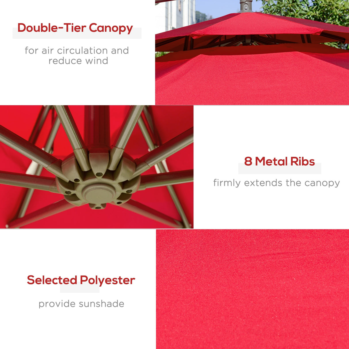 Outsunny 9' 2-Tier Cantilever Umbrella with Crank Handle, Cross Base and 8 Ribs, Garden Patio Offset Umbrella