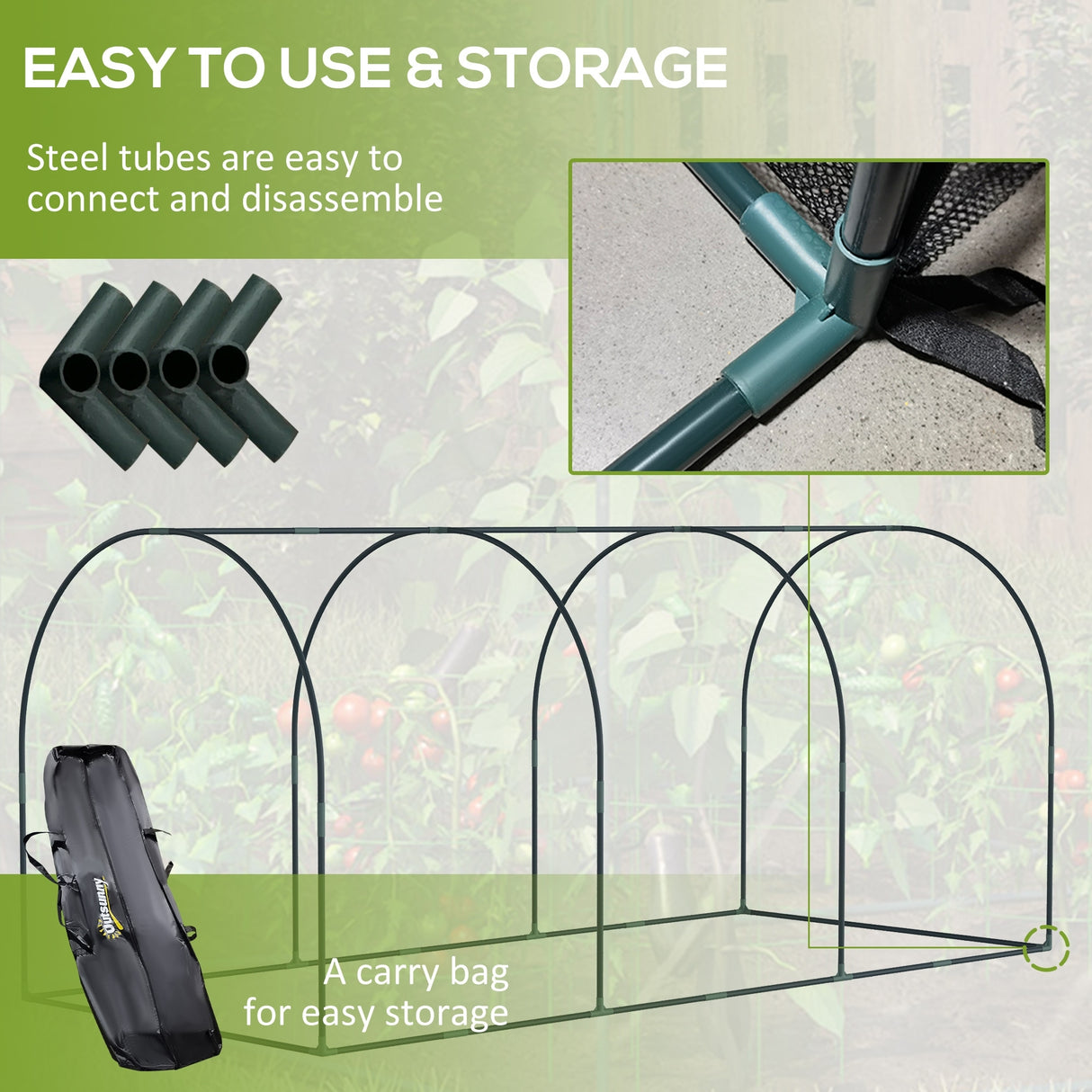 Outsunny 9' x 4' Crop Cage, Plant Protection Tent with Three Zippered Doors, Storage Bag and 6 Ground Stakes