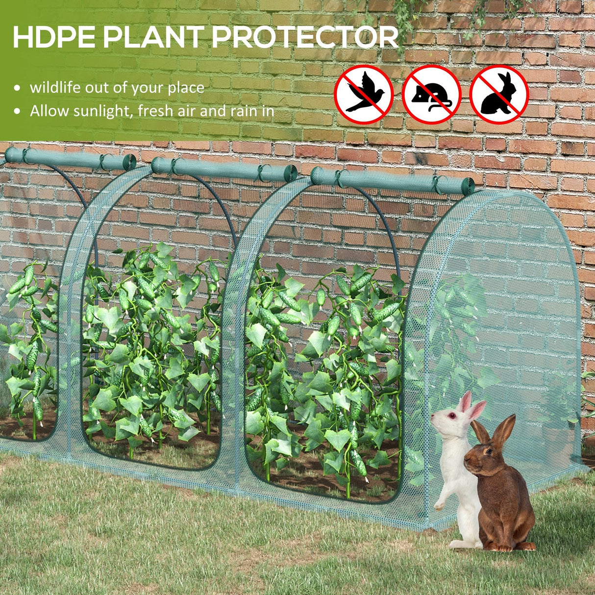 Outsunny 9' x 4' Crop Cage, Plant Protection Tent with Three Zippered Doors, Storage Bag and 6 Ground Stakes