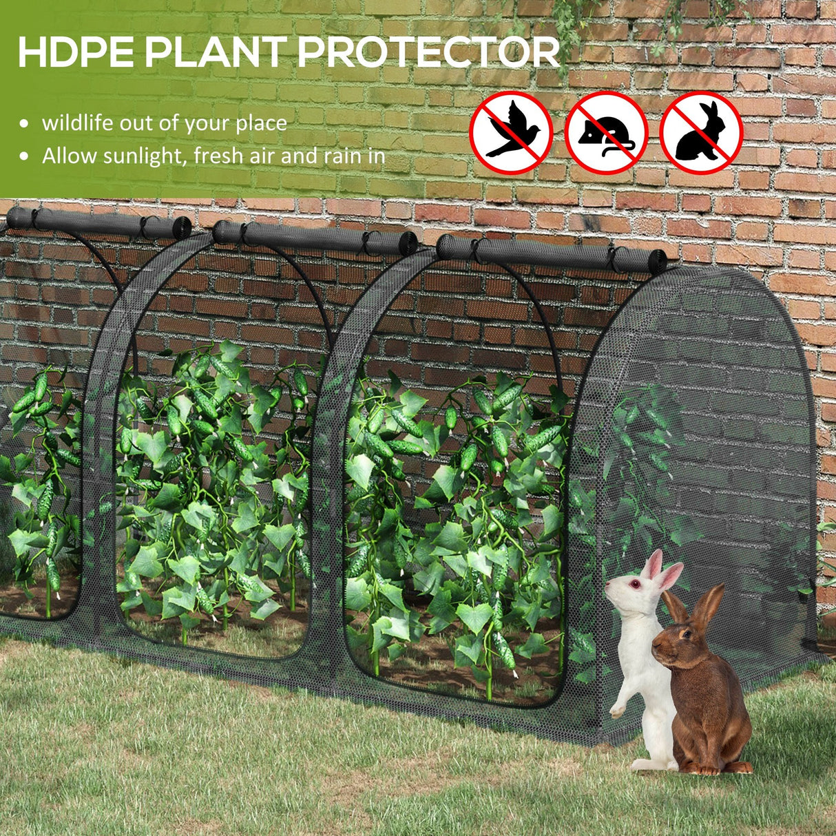 Outsunny 9' x 4' Crop Cage, Plant Protection Tent with Three Zippered Doors, Storage Bag and 6 Ground Stakes