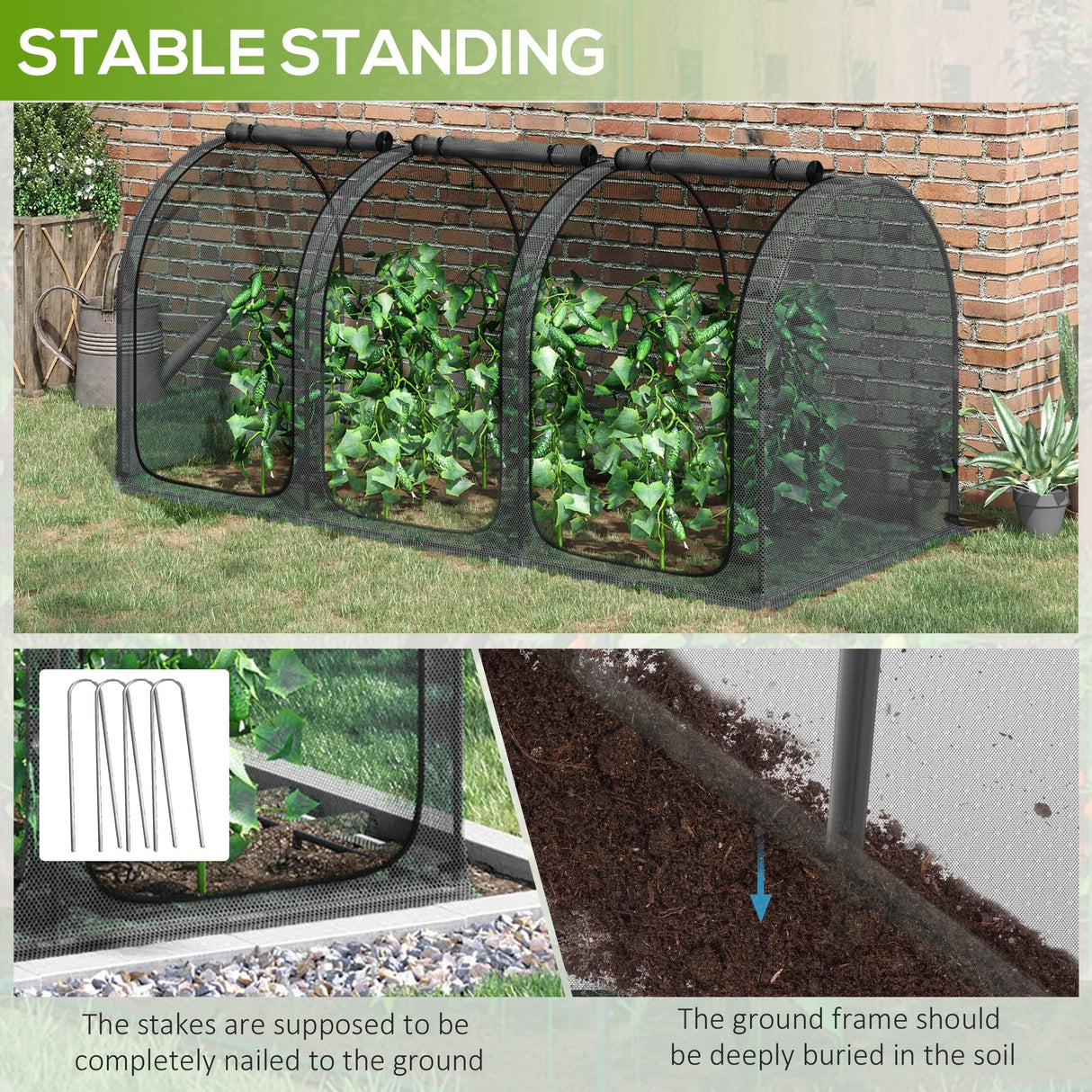Outsunny 9' x 4' Crop Cage, Plant Protection Tent with Three Zippered Doors, Storage Bag and 6 Ground Stakes