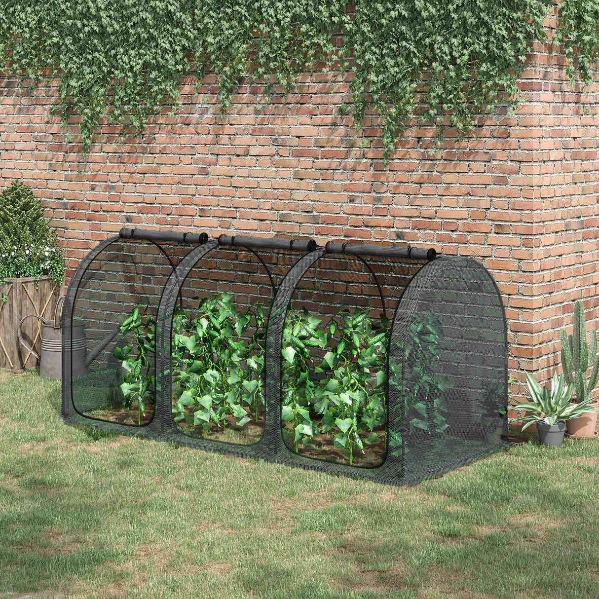 Outsunny 9' x 4' Crop Cage, Plant Protection Tent with Three Zippered Doors, Storage Bag and 6 Ground Stakes