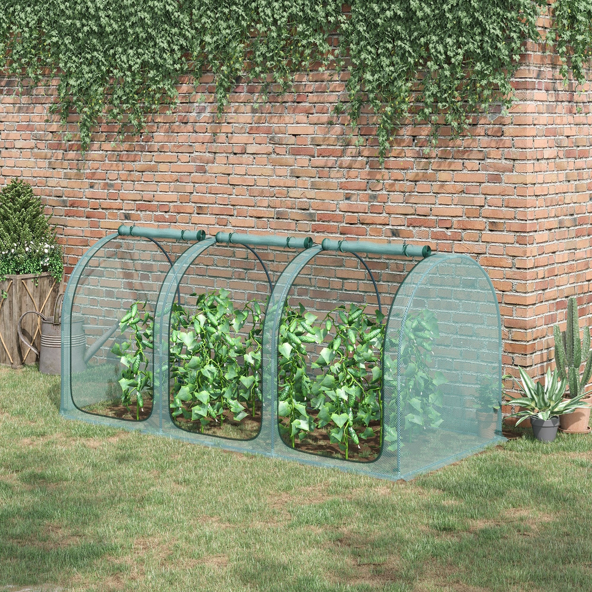 Outsunny 9' x 4' Crop Cage, Plant Protection Tent with Three Zippered Doors, Storage Bag and 6 Ground Stakes