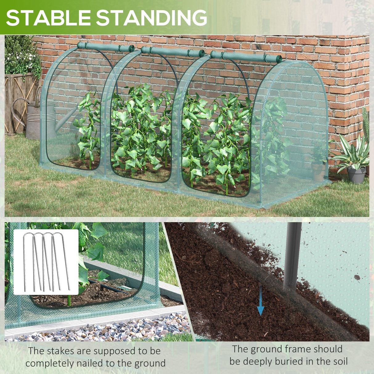 Outsunny 9' x 4' Crop Cage, Plant Protection Tent with Three Zippered Doors, Storage Bag and 6 Ground Stakes