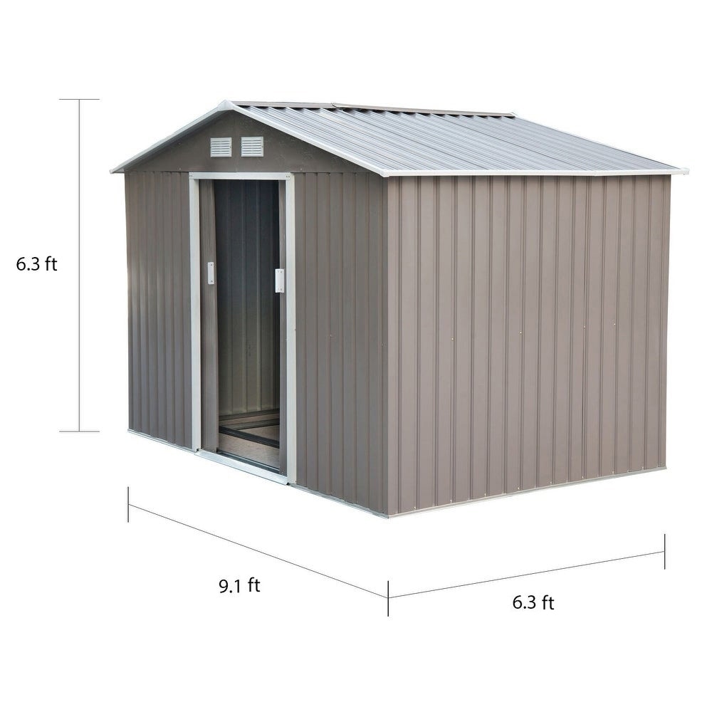 Outsunny 9'x6' Metal Outdoor Backyard Garden Utility Storage Tool Shed with Large Design & Weather-Resistance, Grey