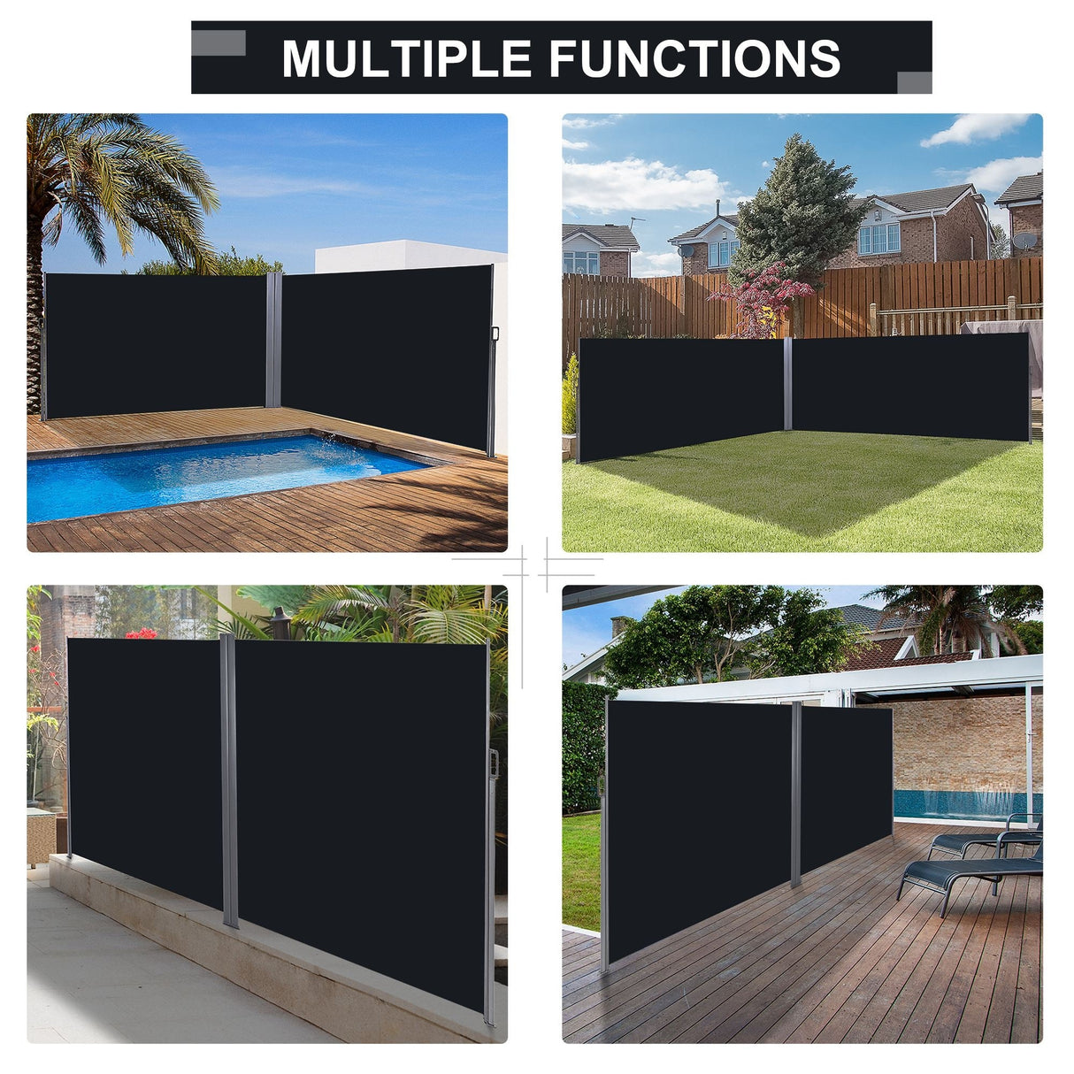 Outsunny Double Retractable Patio Side Awning with UV-Fighting Screen, Auto Pull-Back Function, & Steel Frame