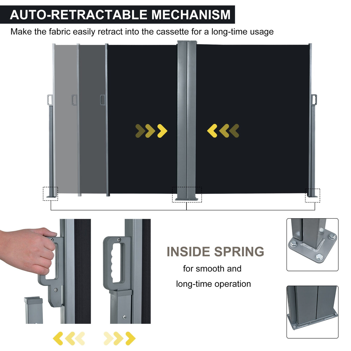 Outsunny Double Retractable Patio Side Awning with UV-Fighting Screen, Auto Pull-Back Function, & Steel Frame