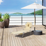 Outsunny Folding Beach Lounge Chair with Face Hole and Arm Slots, 5-level Adjustable Sun Lounger Tanning Chair with Pillow - N/A