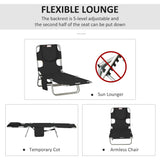 Outsunny Folding Beach Lounge Chair with Face Hole and Arm Slots, 5-level Adjustable Sun Lounger Tanning Chair with Pillow - N/A