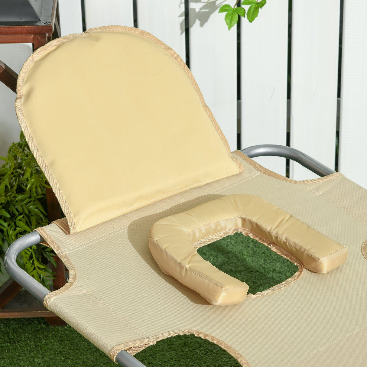 Outsunny Folding Beach Lounge Chair with Face Hole and Arm Slots, 5-level Adjustable Sun Lounger Tanning Chair with Pillow - N/A