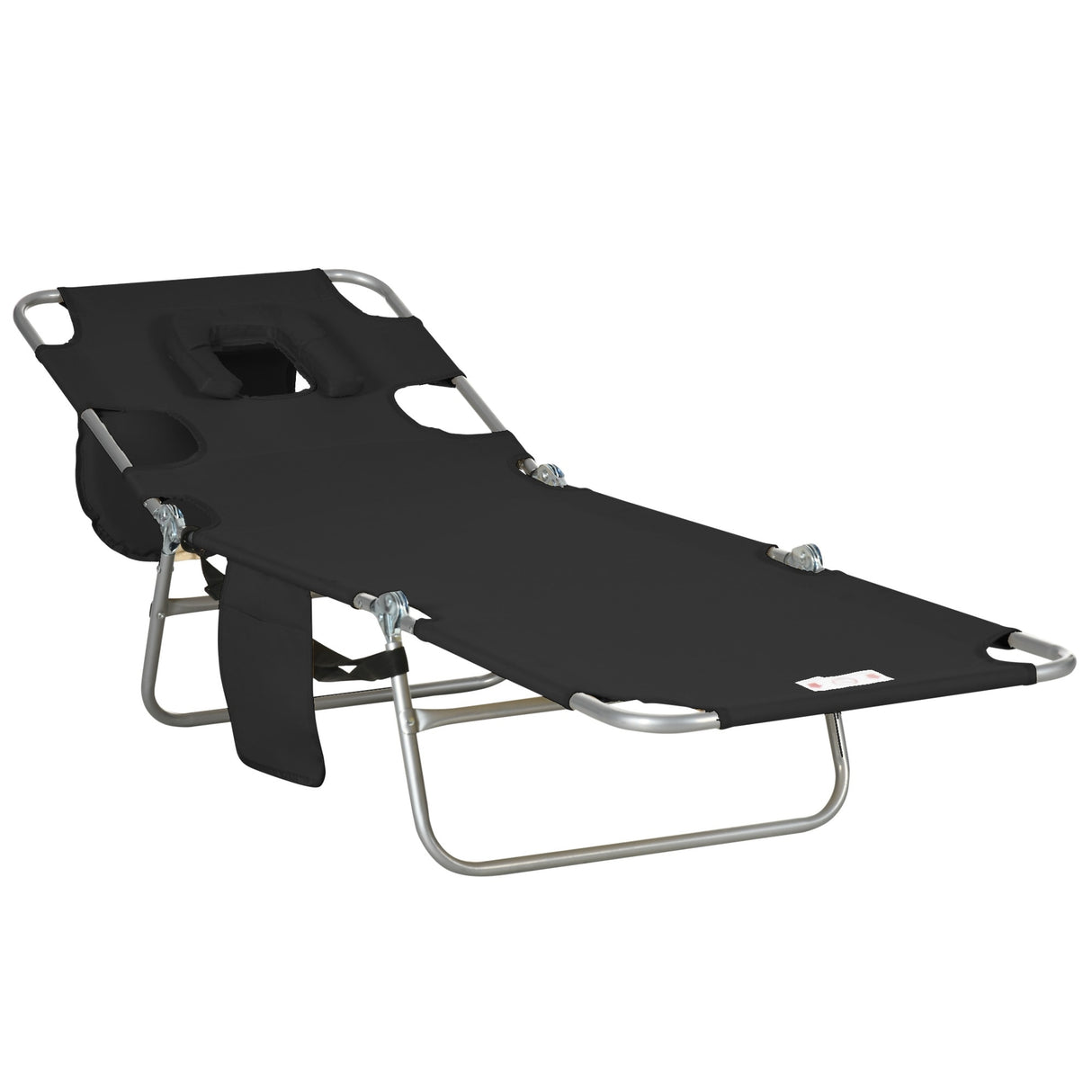 Outsunny Folding Beach Lounge Chair with Face Hole and Arm Slots, 5-level Adjustable Sun Lounger Tanning Chair with Pillow - N/A