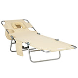 Outsunny Folding Beach Lounge Chair with Face Hole and Arm Slots