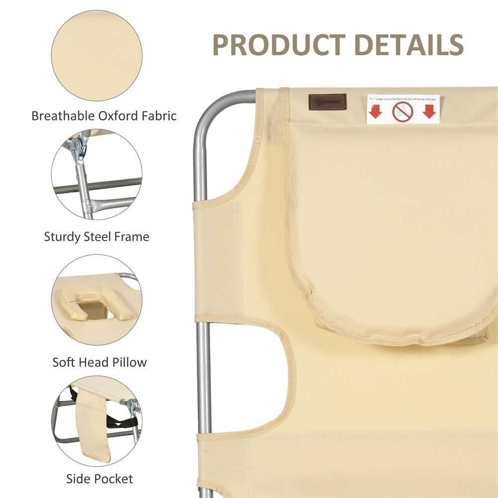 Outsunny Folding Beach Lounge Chair with Face Hole and Arm Slots