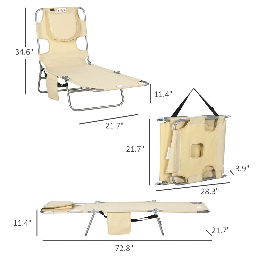 Outsunny Folding Beach Lounge Chair with Face Hole and Arm Slots