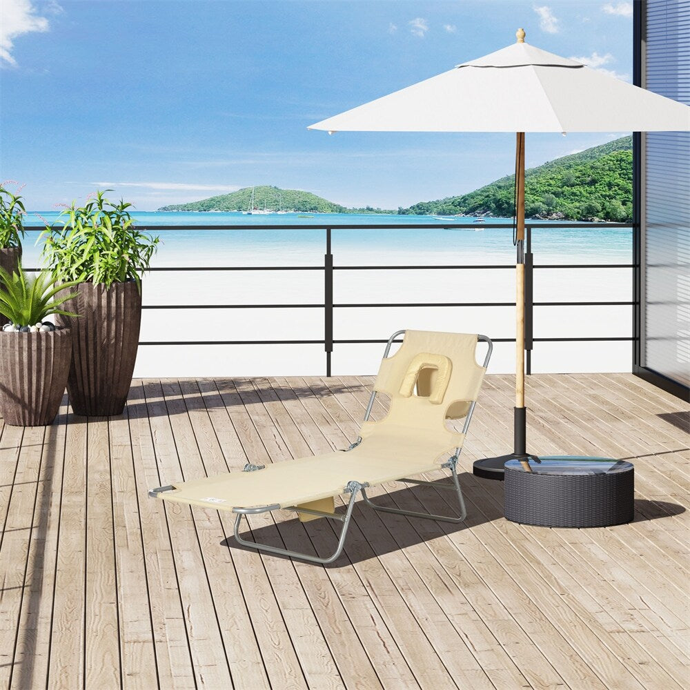 Outsunny Folding Beach Lounge Chair with Face Hole and Arm Slots