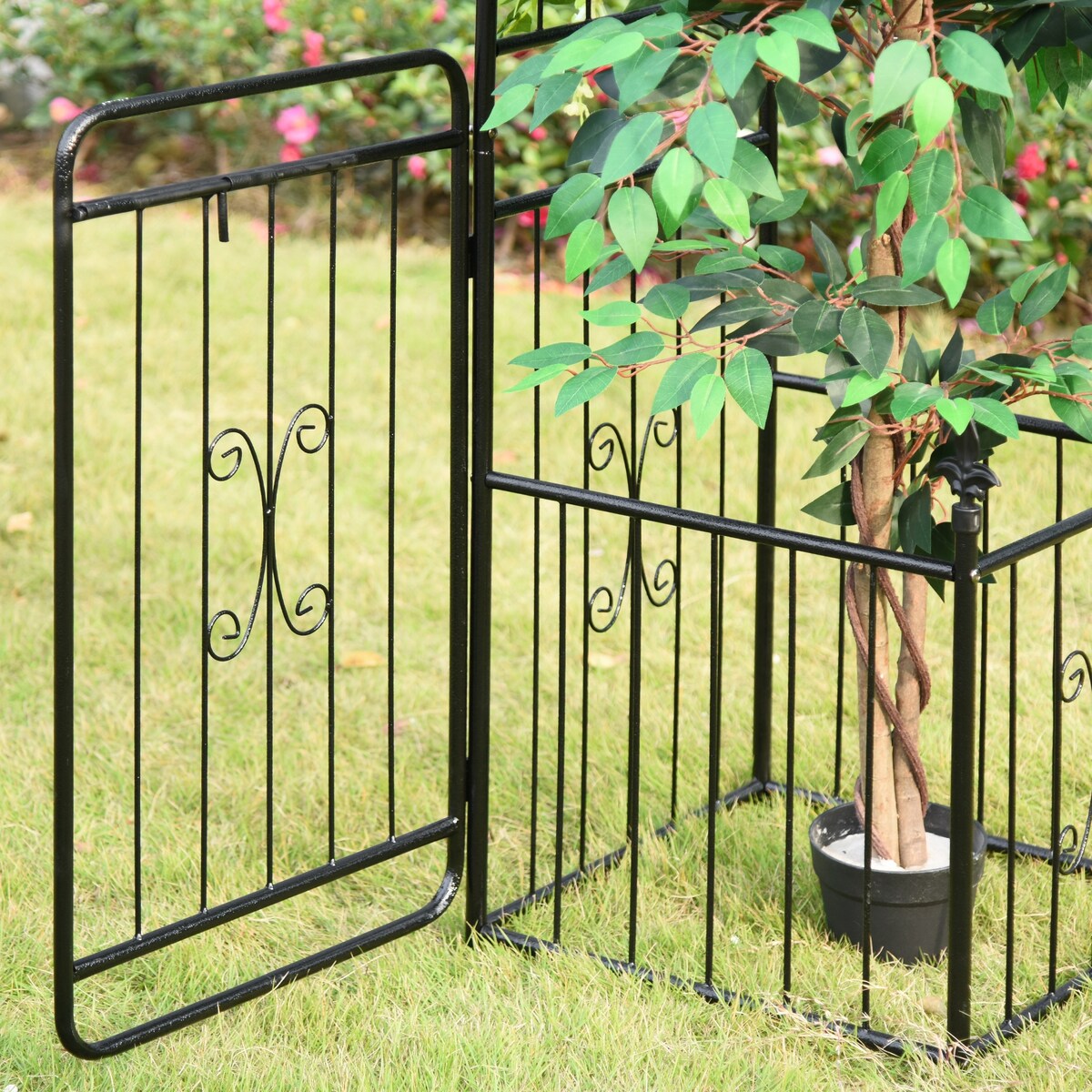 Outsunny Garden Arbor Arch Gate with Trellis Sides, Locking Doors
