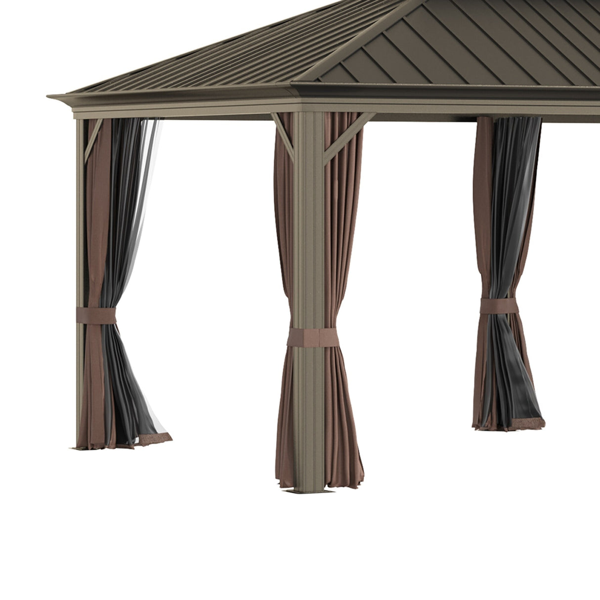 Outsunny Hardtop Gazebo with Aluminum Frame, Permanent Metal Roof Gazebo Canopy with Curtains and Netting