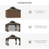 Outsunny Hardtop Gazebo with Aluminum Frame, Permanent Metal Roof Gazebo Canopy with Curtains and Netting