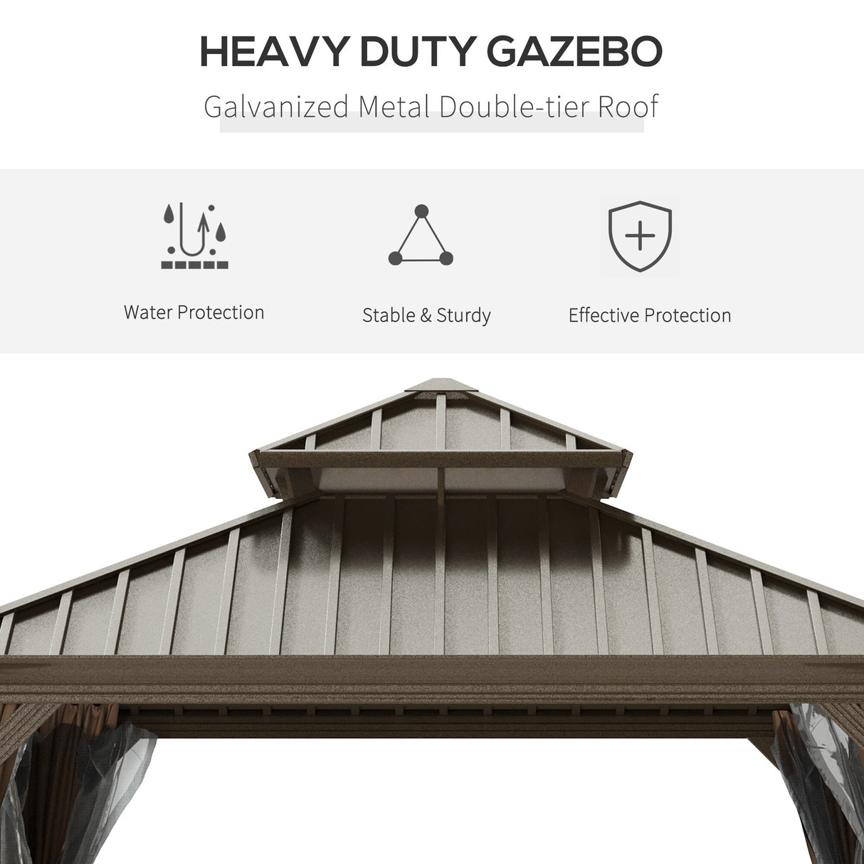 Outsunny Hardtop Gazebo with Aluminum Frame, Permanent Metal Roof Gazebo Canopy with Curtains and Netting