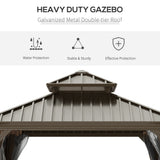 Outsunny Hardtop Gazebo with Aluminum Frame, Permanent Metal Roof Gazebo Canopy with Curtains and Netting
