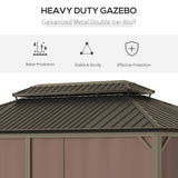 Outsunny Hardtop Gazebo with Aluminum Frame, Permanent Metal Roof Gazebo Canopy with Curtains and Netting