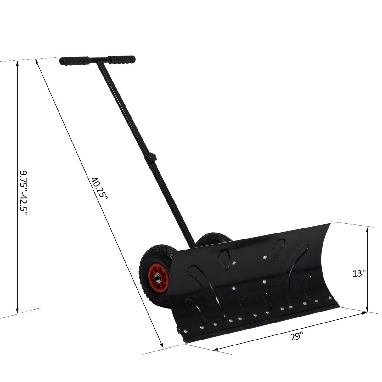 Outsunny Height/ Angle-Adjustable Heavy-Duty Rolling Snow Shovel Pusher