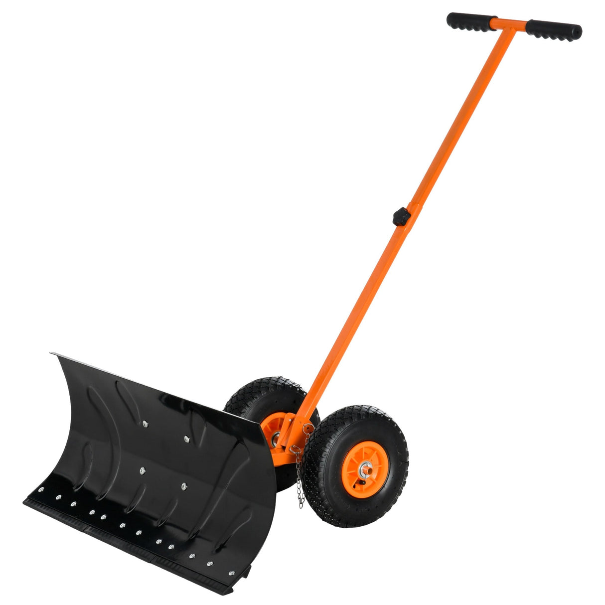 Outsunny Height/ Angle-Adjustable Heavy-Duty Rolling Snow Shovel Pusher