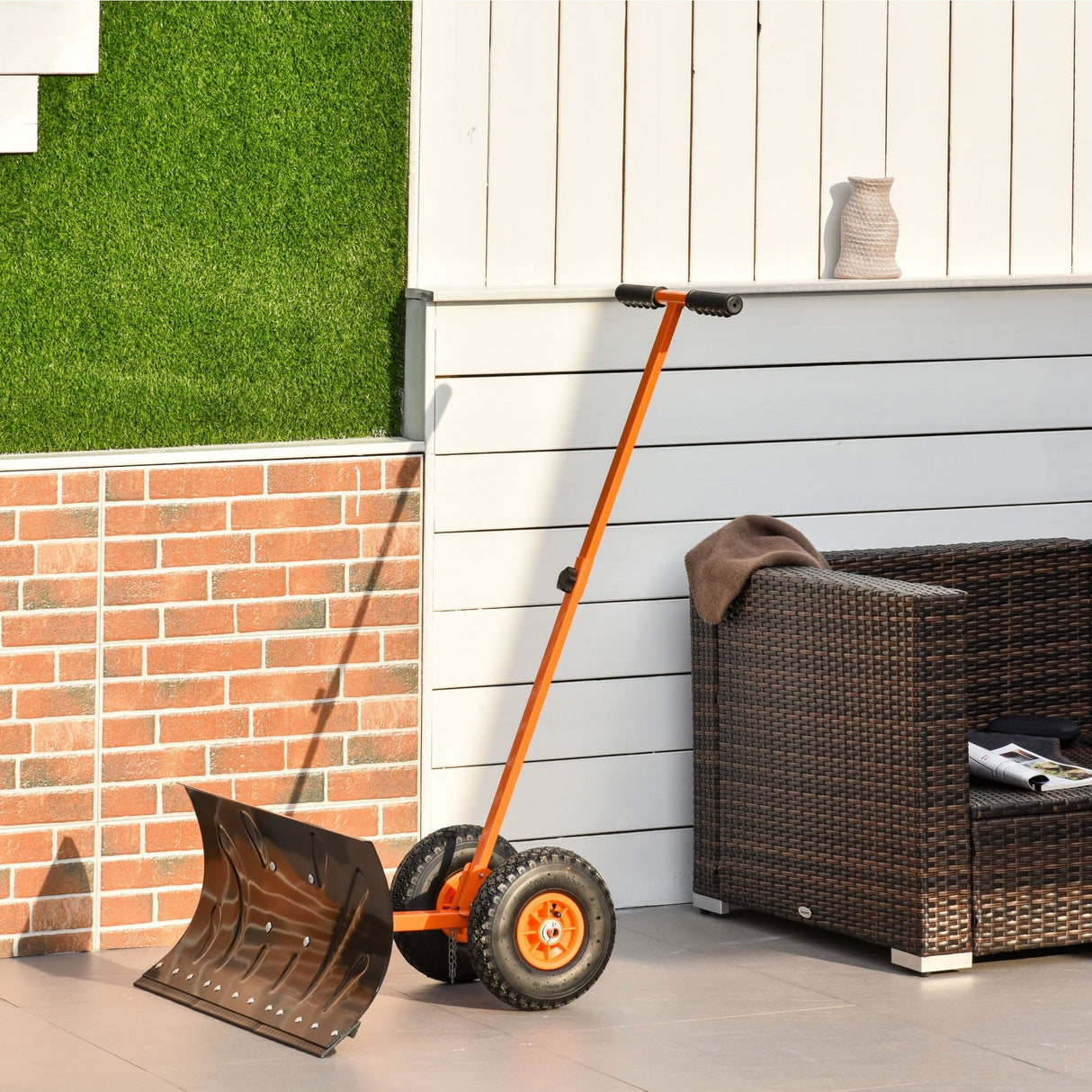 Outsunny Height/ Angle-Adjustable Heavy-Duty Rolling Snow Shovel Pusher