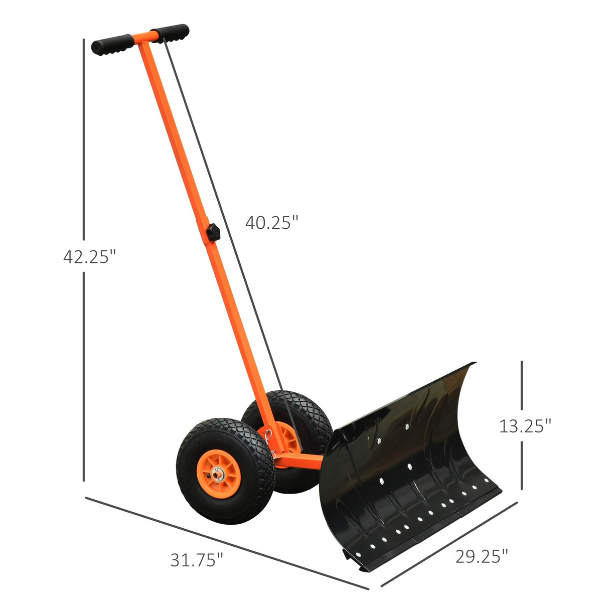 Outsunny Height/ Angle-Adjustable Heavy-Duty Rolling Snow Shovel Pusher