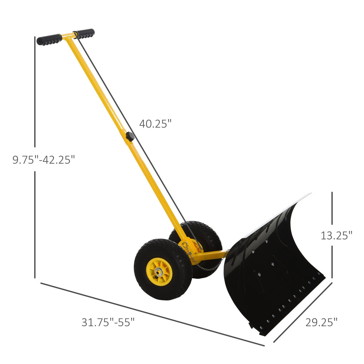 Outsunny Height/ Angle-Adjustable Heavy-Duty Rolling Snow Shovel Pusher