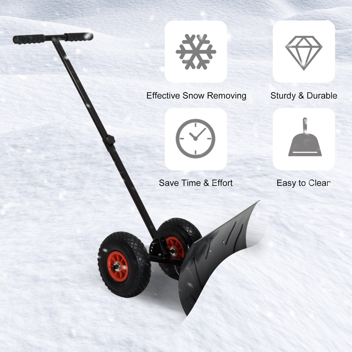 Outsunny Height/ Angle-Adjustable Heavy-Duty Rolling Snow Shovel Pusher