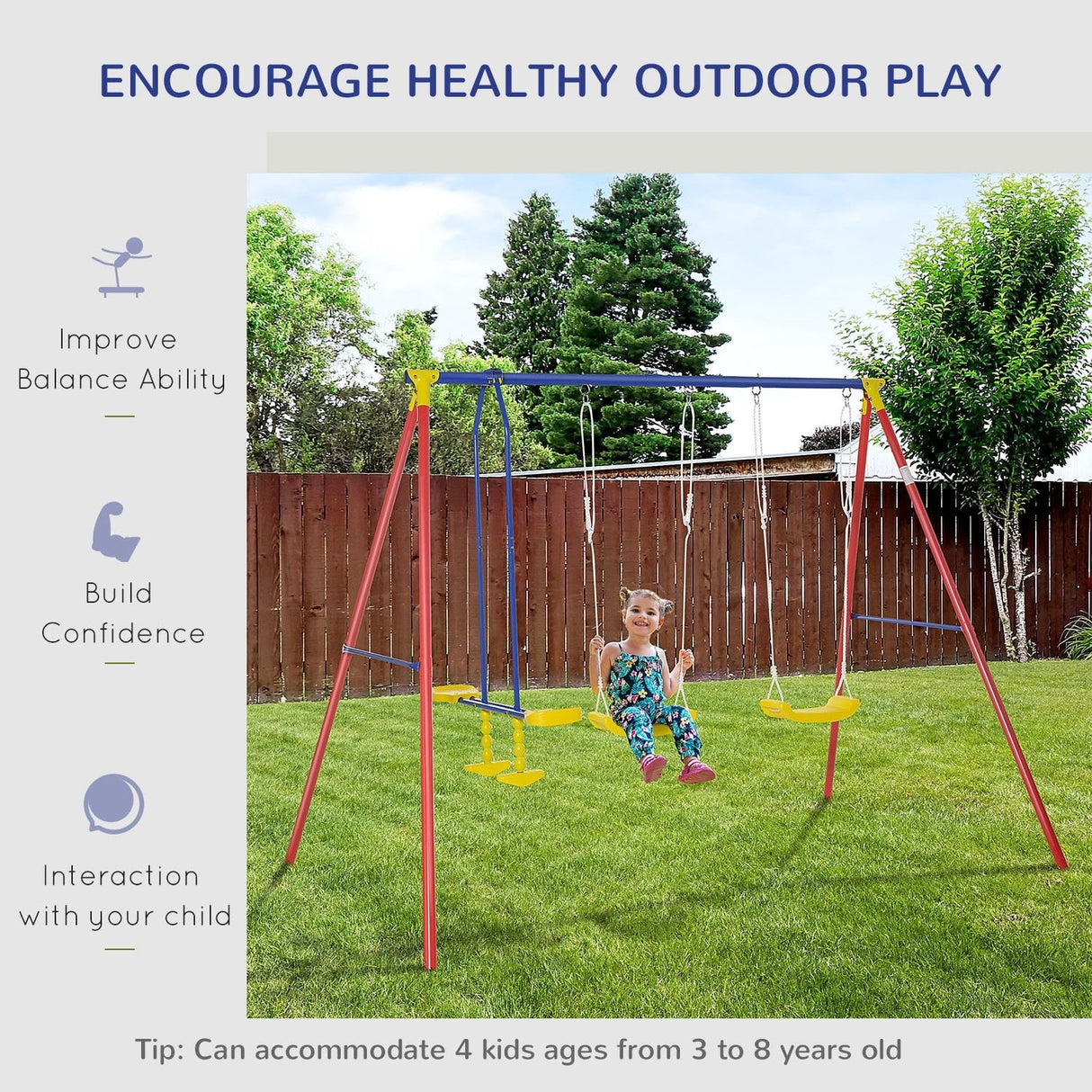 Outsunny Outdoor Swing Set for Backyard with 2-Person Swing and 2 Swings, Playground Equipment Outdoor Playset