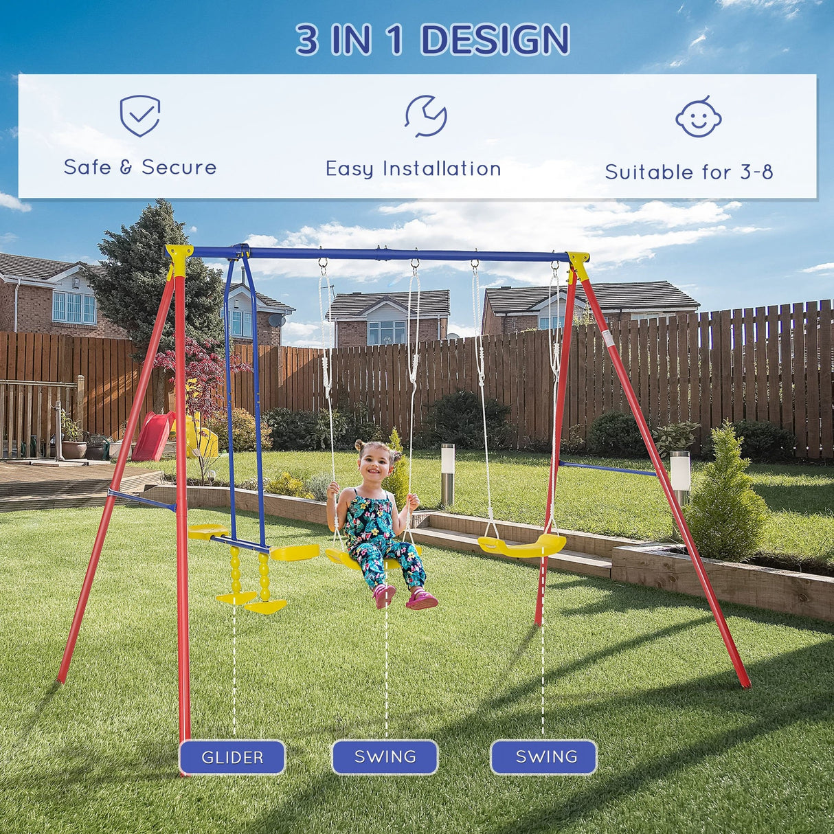 Outsunny Outdoor Swing Set for Backyard with 2-Person Swing and 2 Swings, Playground Equipment Outdoor Playset