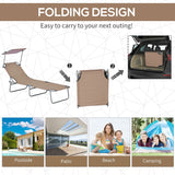 Lounge Chair, Adjustable Folding Chaise Lounge, Tanning Chair with Sun Shade for Beach, Camping, Hiking, Backyard