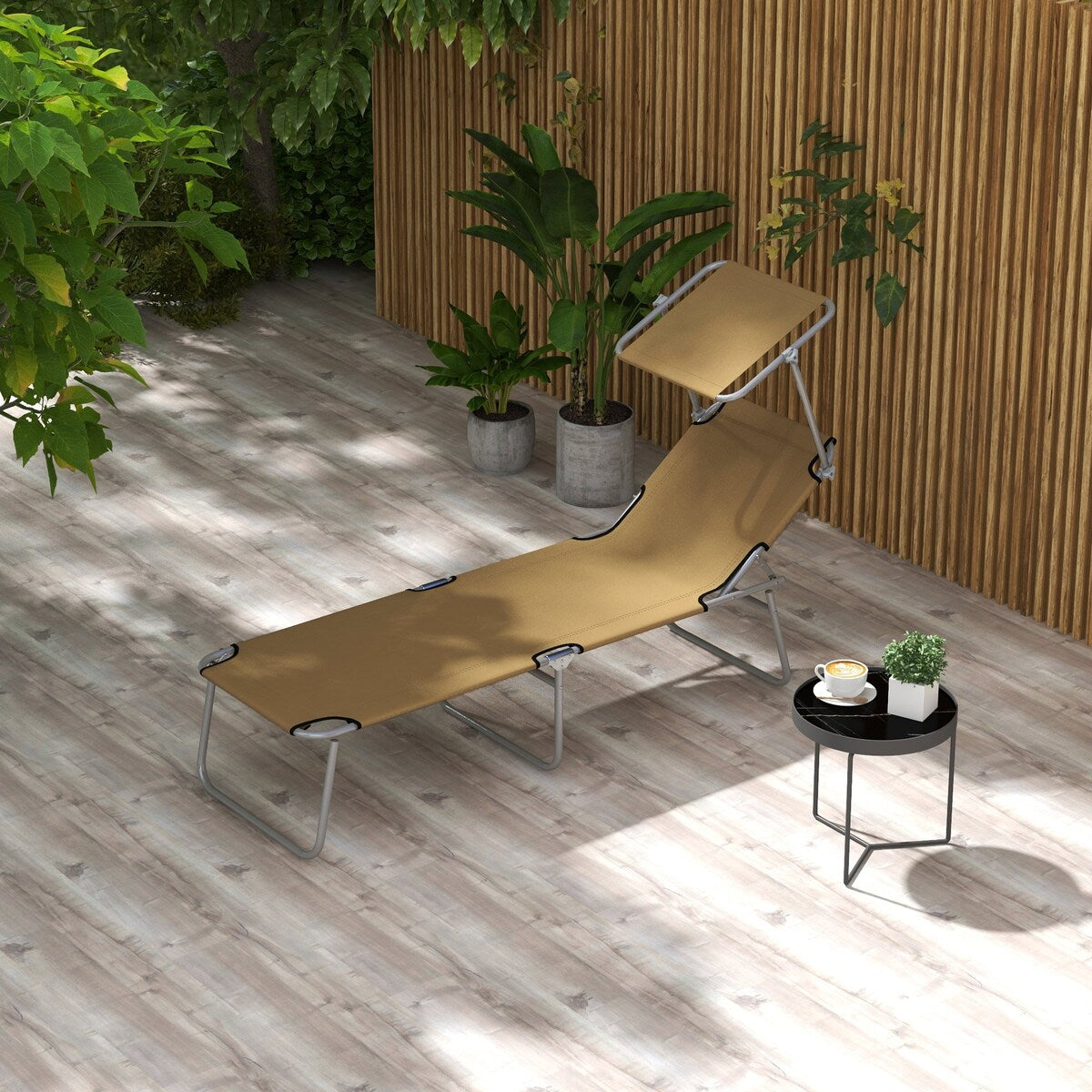 Lounge Chair, Adjustable Folding Chaise Lounge, Tanning Chair with Sun Shade for Beach, Camping, Hiking, Backyard