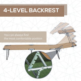 Lounge Chair, Adjustable Folding Chaise Lounge, Tanning Chair with Sun Shade for Beach, Camping, Hiking, Backyard