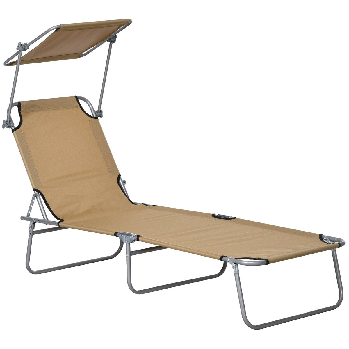Lounge Chair, Adjustable Folding Chaise Lounge, Tanning Chair with Sun Shade for Beach, Camping, Hiking, Backyard